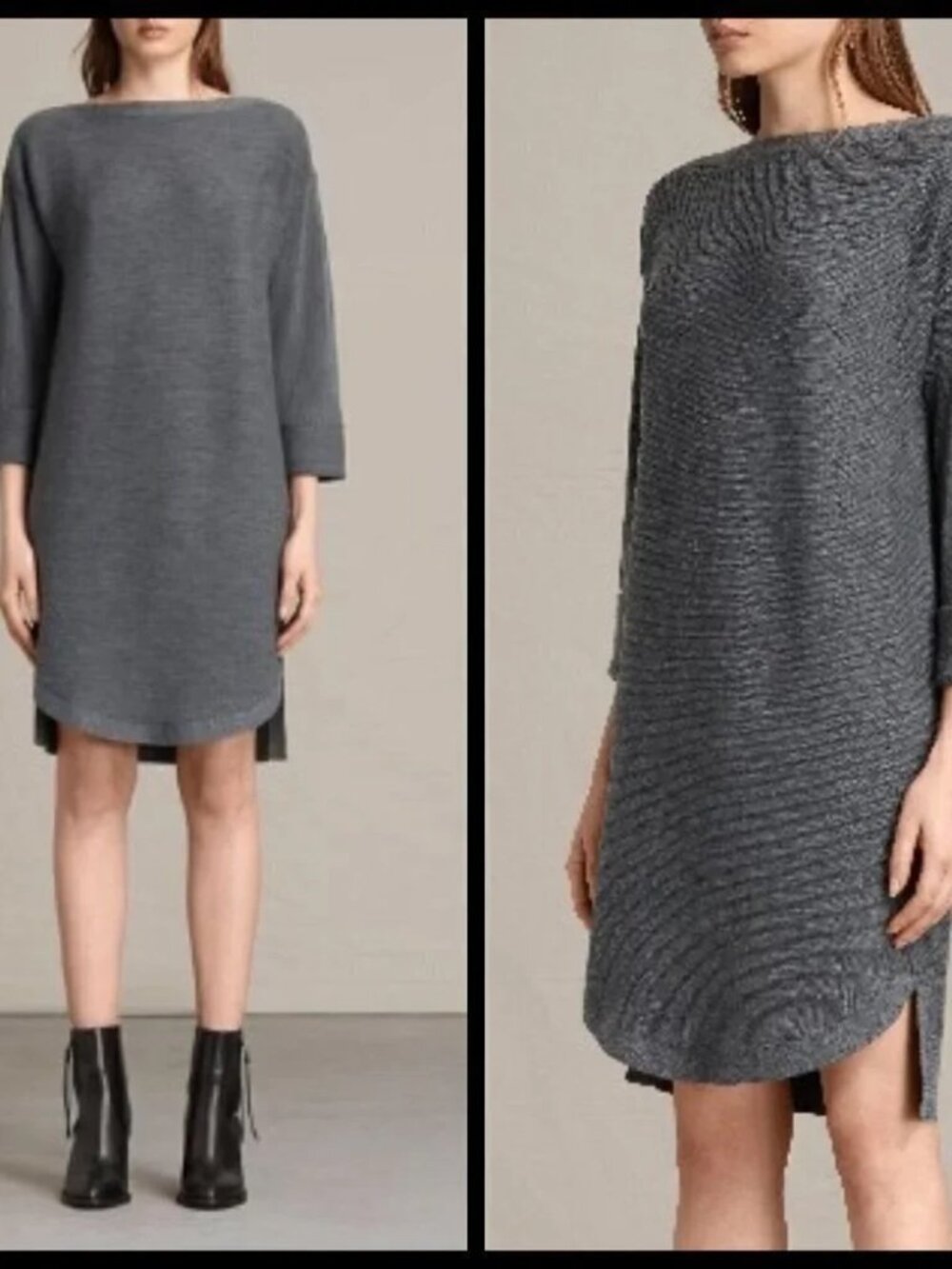 ALLSAINTS Esia Merino Wool Sweater Dress in Charcoal Grey (S)
